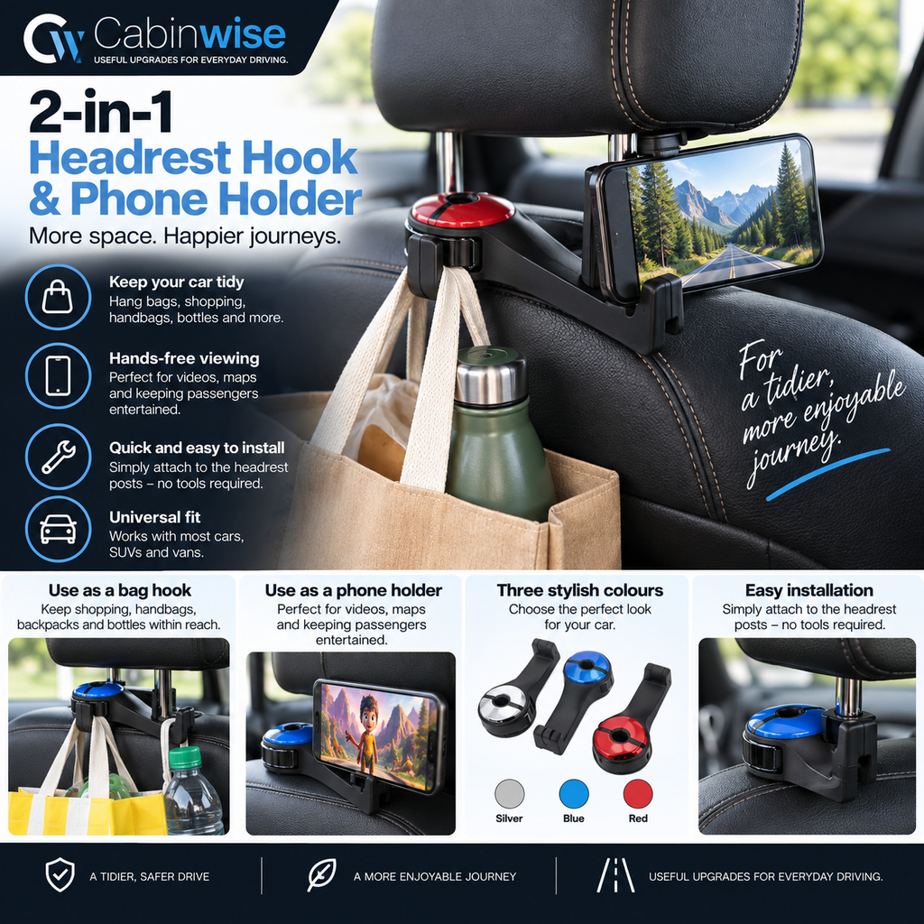 Cabinwise 2-in-1 Headrest Hook and Phone Holder product guide